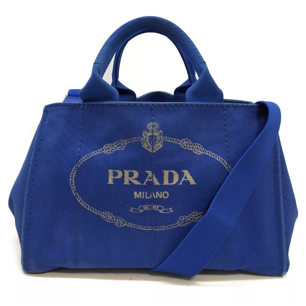 Auth Prada Canapa Blue Tote Bag - Picture 1 of 13